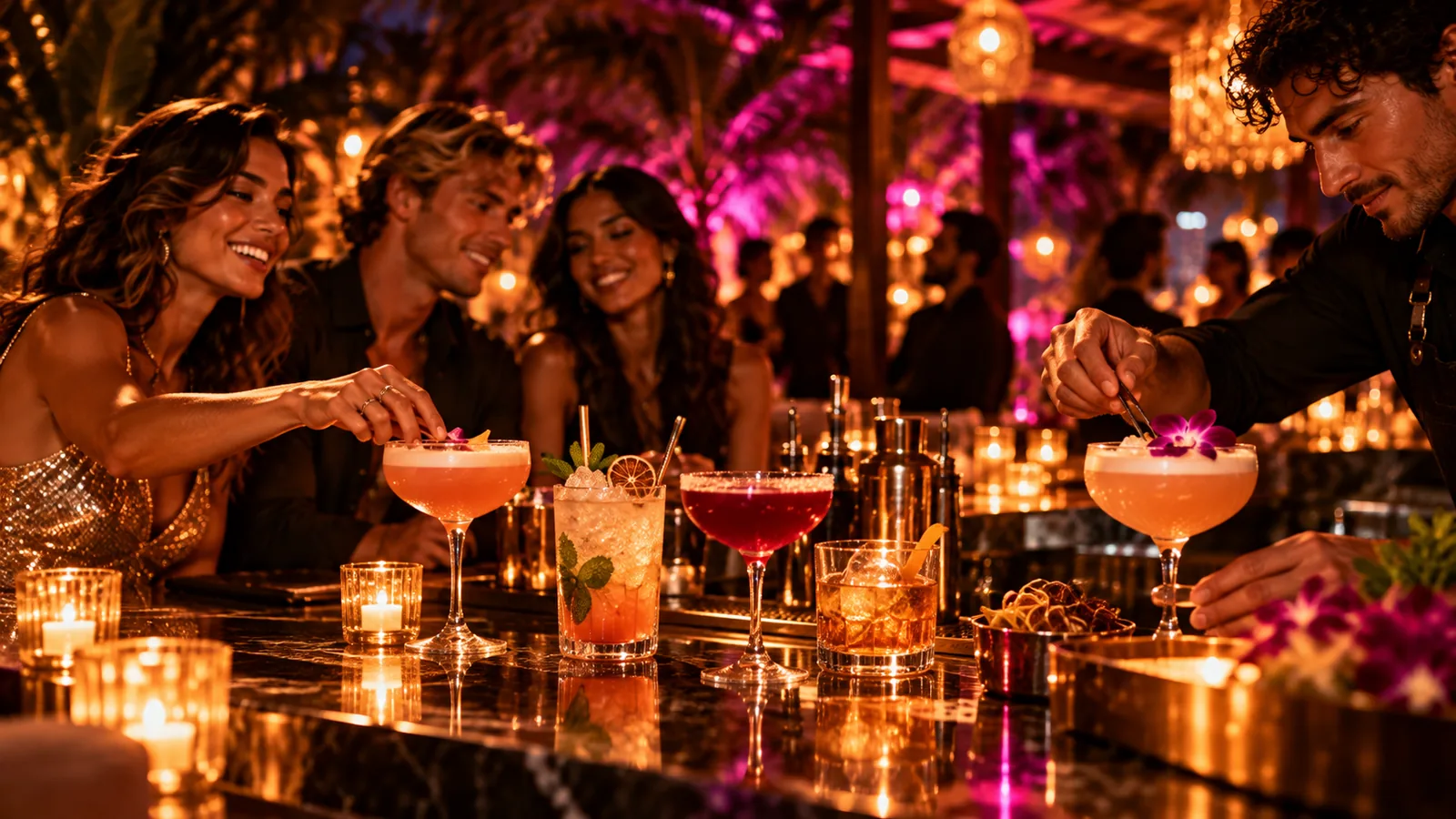 Craft cocktails being served at an upscale bar