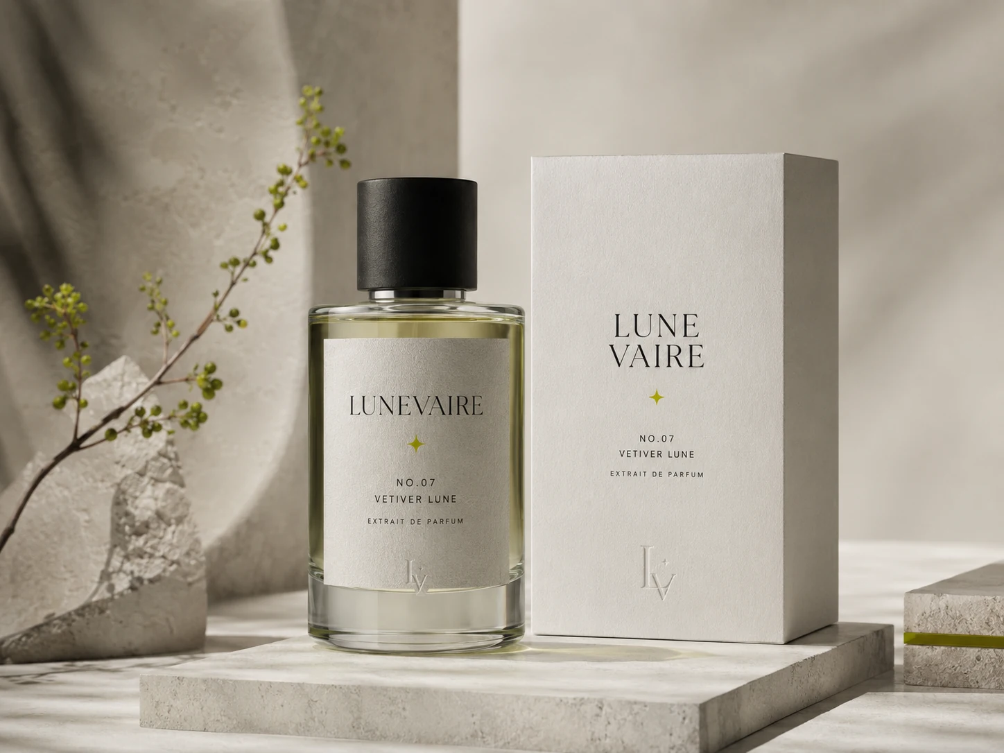 LUNEVAIRE Vetiver Lune bottle and ivory box