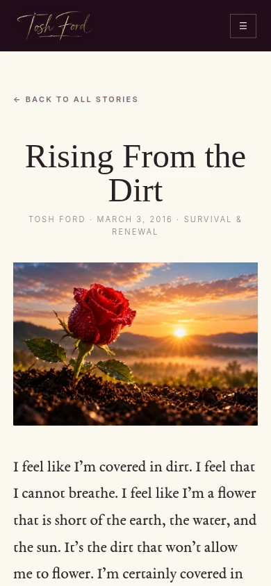 Real Tosh Ford mobile reading page for Rising From the Dirt